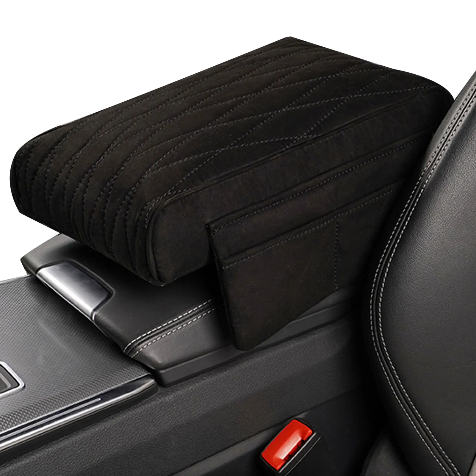 Universal Car Armrest Pad Suede Soft Memory Foam Center Console Armrest Cushion with 4 Storage Pockets Armrest Pillow for Auto