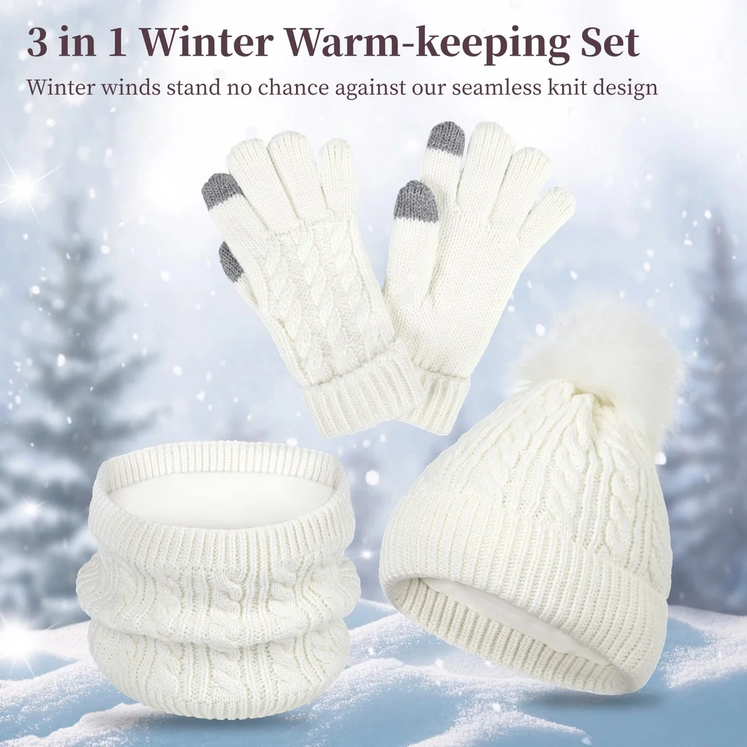 4Pcs Knitted Hat Scarf Gloves Set Winter Hat Scarf Gloves For Little Ones Lined Beanie Neck Warmer Winter For Kids