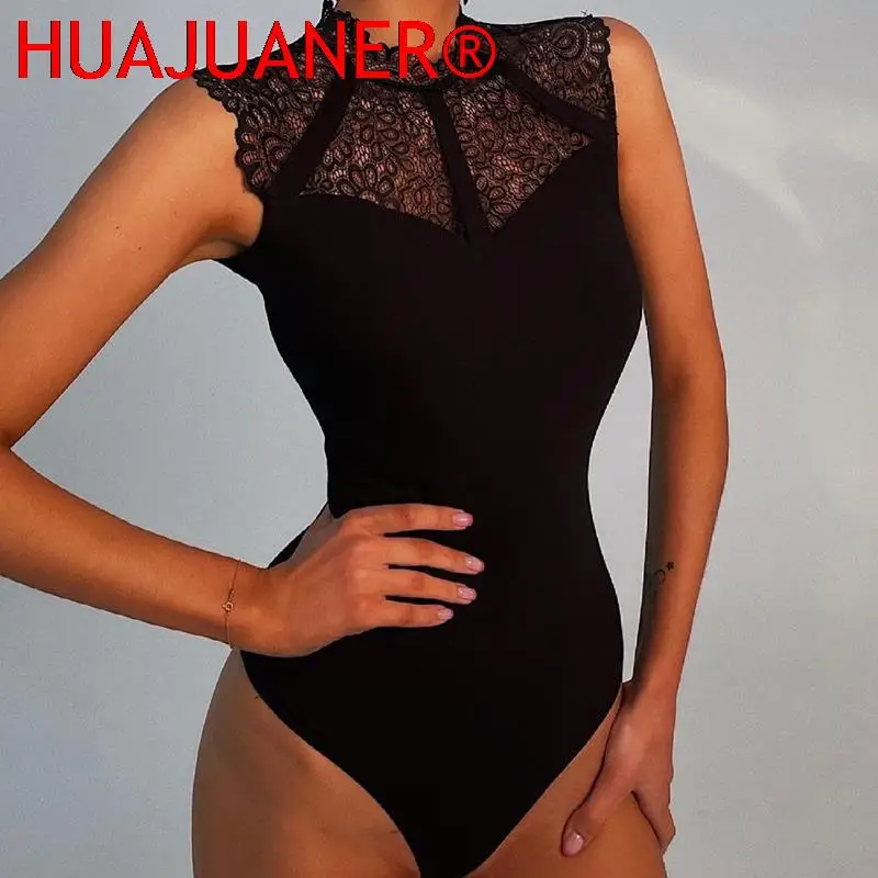 Women Sexy Black Lace Bodysuits Rompers Sleeveless Slinky New Fashion Bodycon Wrap Bodysuit 5