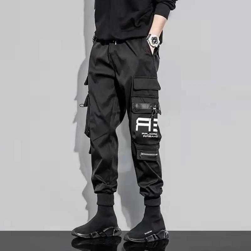 white cargo pants Men's Overalls Casual Sweatpants Hip-Hop Fashion Sweatpants Trend Bandage Overalls Four Seasons Sweatpants tactical cargo pants