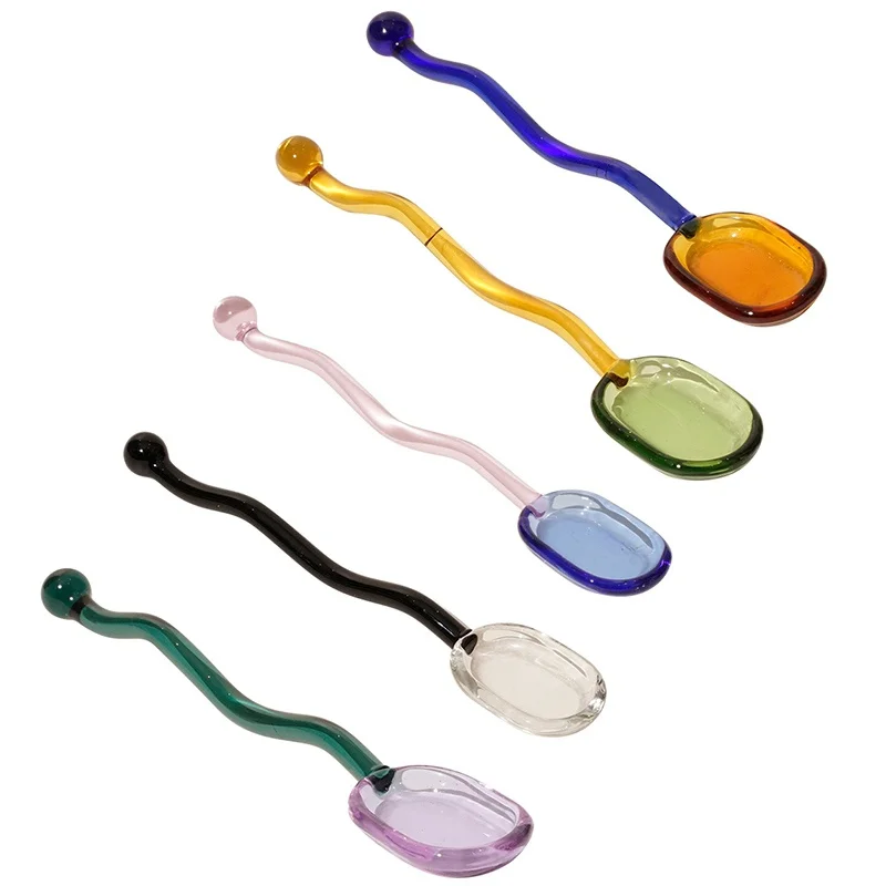 Long Handle Spoons Colorful Glass Ice Cream Spoon Mixing Stirring Scoop for Coffee Tea Milk Sugar Jam Honey Spreading Spoon stainless steel spoon,glass dessert spoon