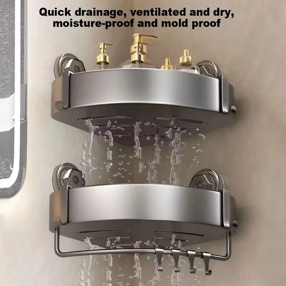 Suction Cup Bathroom Shelves Aluminum Shampoo Rack Without Drilling Corner Shower Shelf Wall Shelf Bathroom Accessories 3