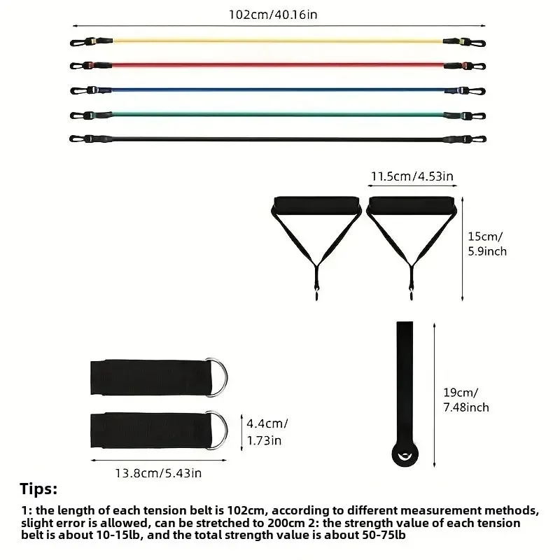 11pcs TPE Resistance Bands Set Resistance Bands Door Anchor Handles Carry Bag Legs Ankle Straps Exercise Bands Workout