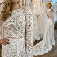 Lakshmigown Lace Long Sleeve Wedding Dresses A Line Customized Robes Sexy Bridal Receipt Beach Boho Wedding Gowns backless 1