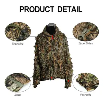 Men Women Kids Outdoor Ghillie Suit Camouflage Clothes Jungle Suit CS Training Leaves Clothing Hunting Suit Pants HoodedJacket 5