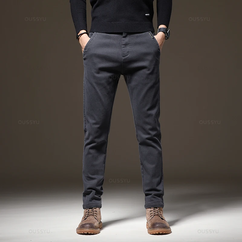 Autunno Inverno Pantaloni di alta qualità Uomo Elastico in vita Slim Caffè Twill Marchio di abbigliamento Pantaloni cargo spessi Uomo Plus Size 28-38 2