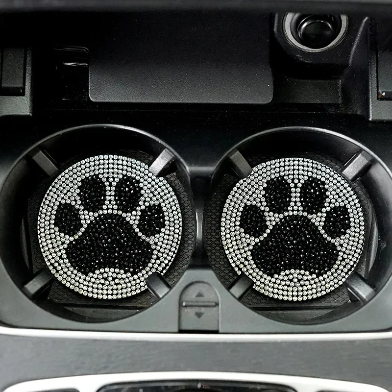 Cute Bling Car Cup Holder Coaster Mat with Rhinestone for Women Girl Universal Anti Slip Automotive Interior Accessories