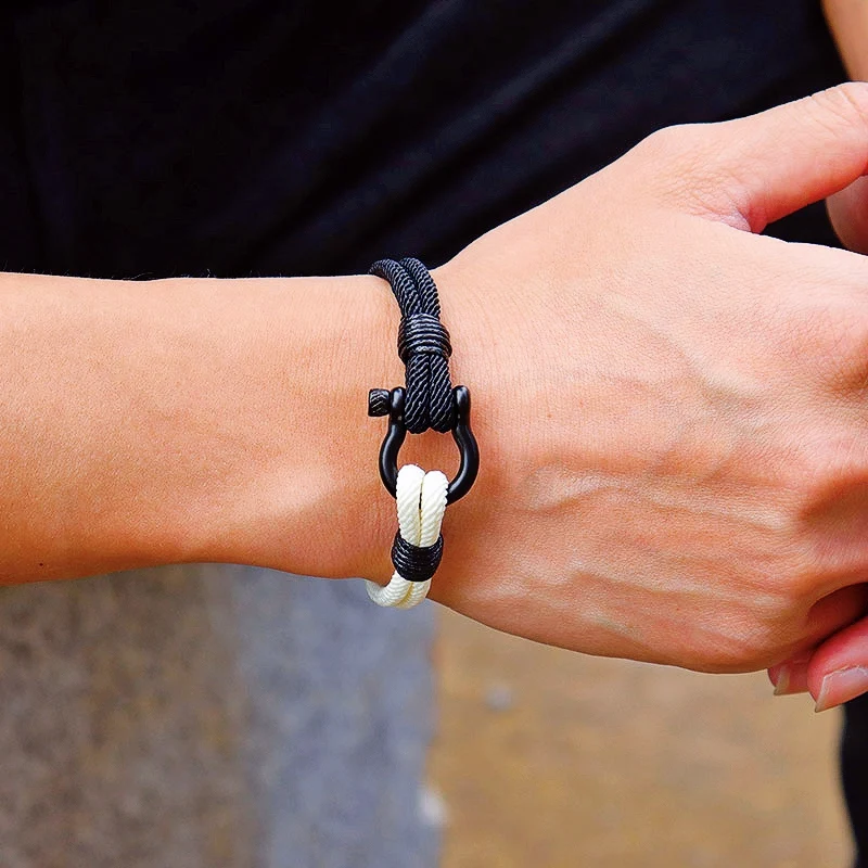 Concentric Knot Men Bracelet Blue Yellow Braclet Detachable Stainless Steel Horseshoe Clasp - Image 3