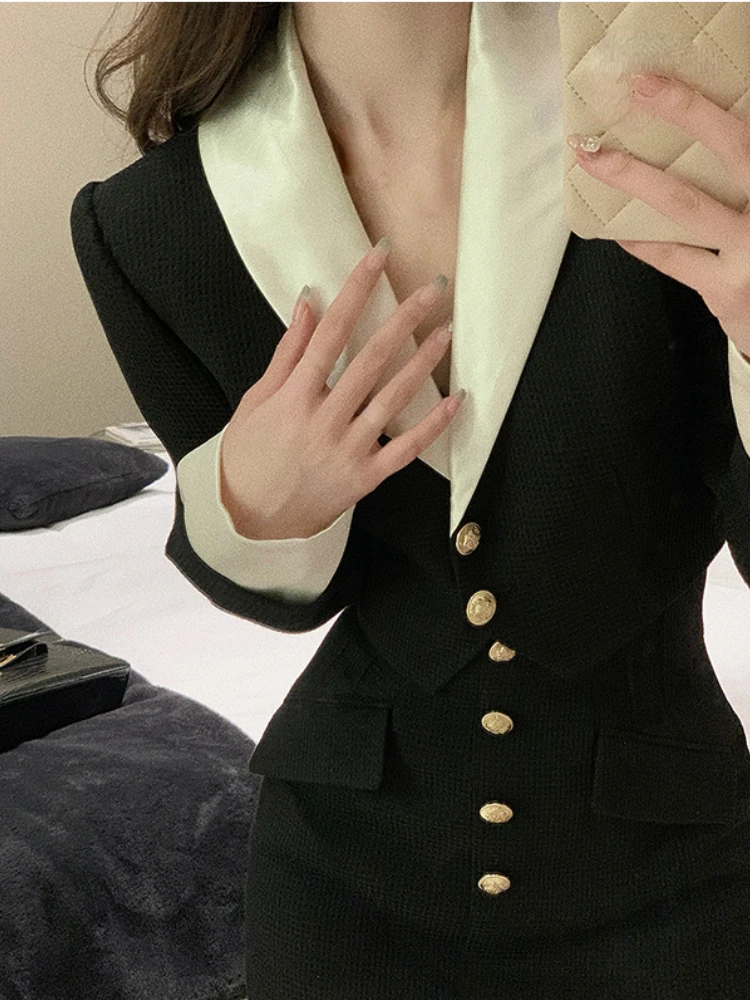 Black Y2k Mini Skirt Set Women Casual Korean 2 Piece Dress Set Crop Tops Jacket Tops + Short Skirts Elegant Suit 2022 Autumn New 2