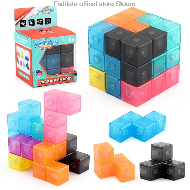 Magnetic building block cube removable intelligence cube fidegt toys puzzle cube early education tool For kids gift