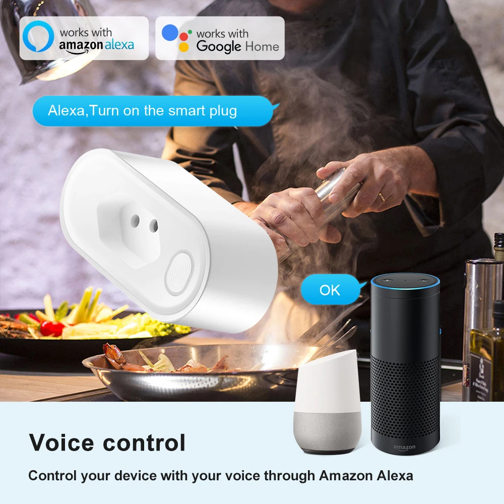 Aubess Tuya Wifi Smart Socket, BR 16A Alexa Voice Remote Timer Plug, Smart Home Via Smart Life Real-time Power Monitoring Plug