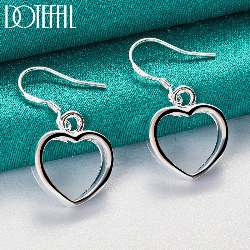DOTEFFIL 925 Sterling Silver Heart Earring Bracelet Necklace Set For Woman Wedding Engagement Party Fashion Charm Jewelry jewelry set,silver jewelry,silver jewelry set,crystal jewelry set