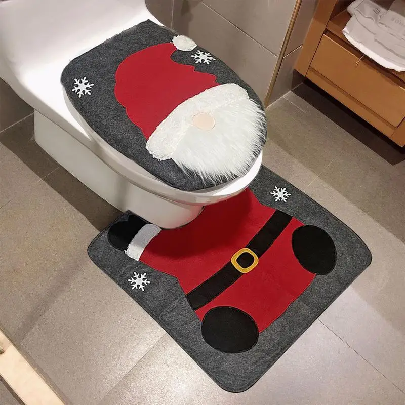 

New Cute Christmas Toilet Seat Covers Creative Santa Claus Bathroom Mat Xmas Supplies for Home Bathroom Mats Sets Santa Claus