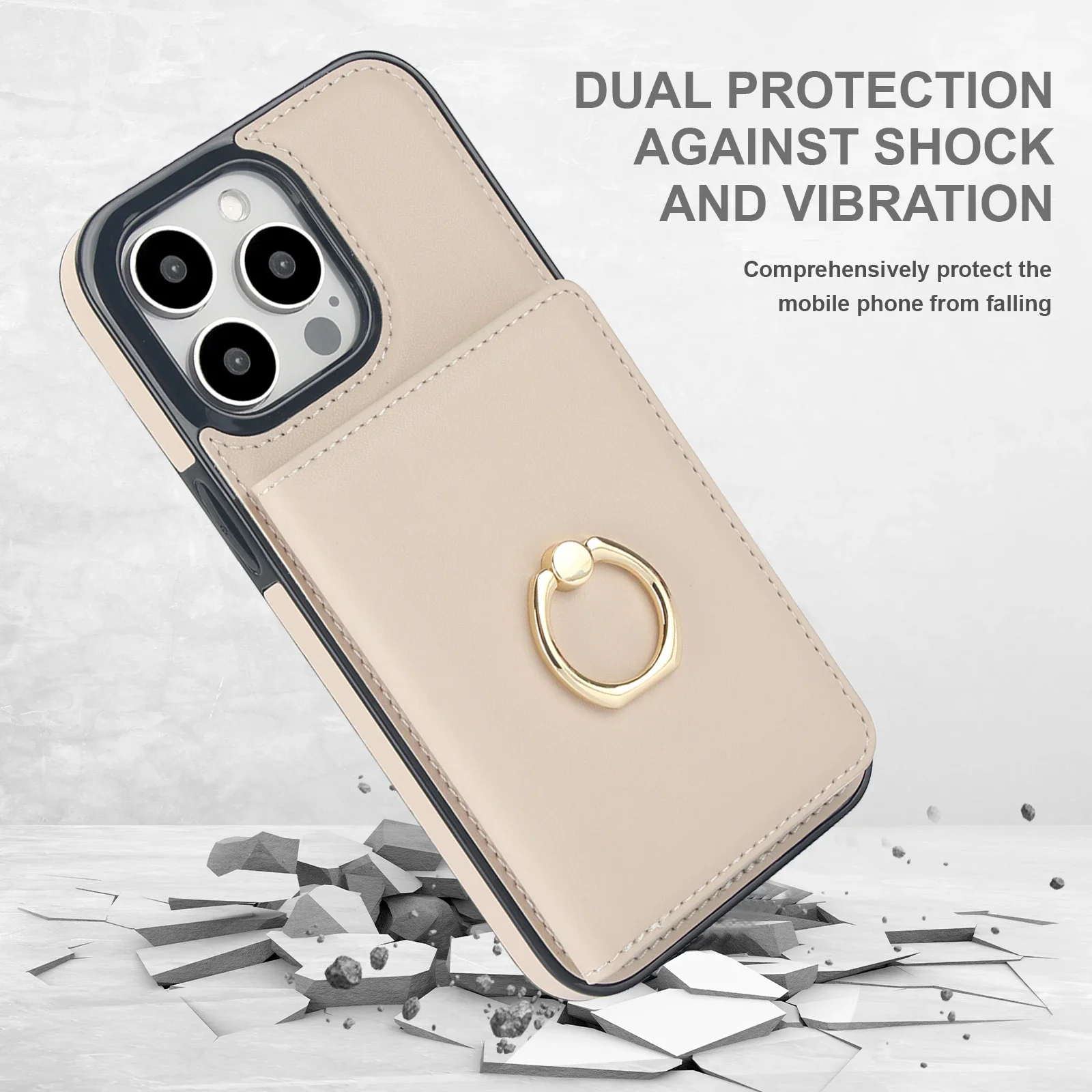 Leather RFID Card Holder Wallet with Ring Stand and Pocket Cover