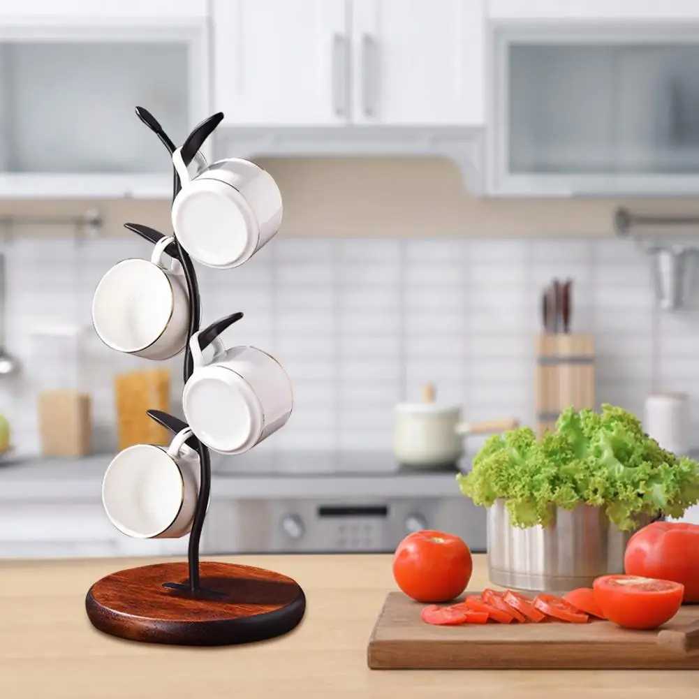 

Metal Water Glass Storage Rack With Wood Base Countertop Coffee Cup Holder Cup Coffee Counter Bar Accessories