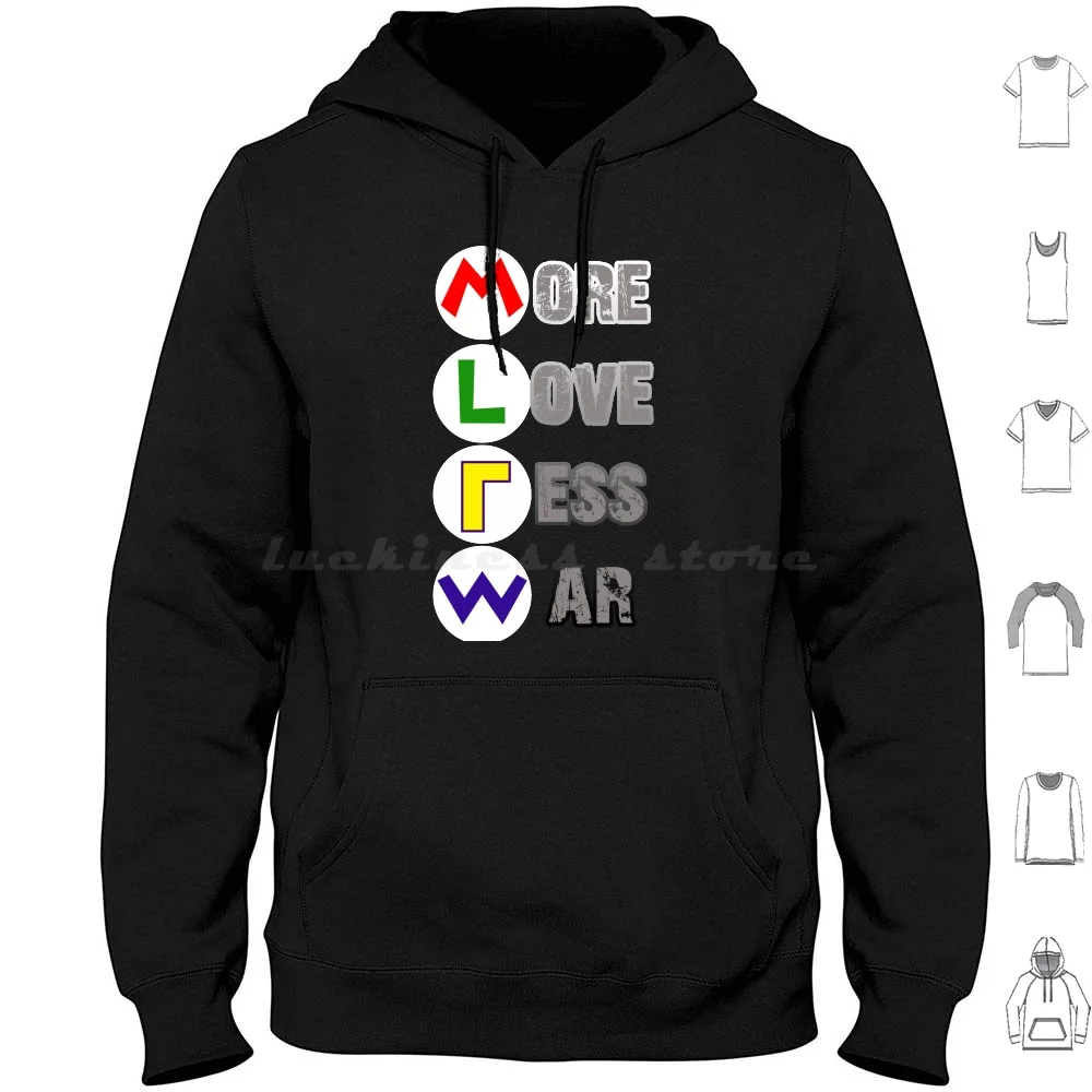 Più Amore Meno Guerra Felpe Con Cappuccio Manica Lunga Luigi Waluigi Wario Yoshi Princess Peach