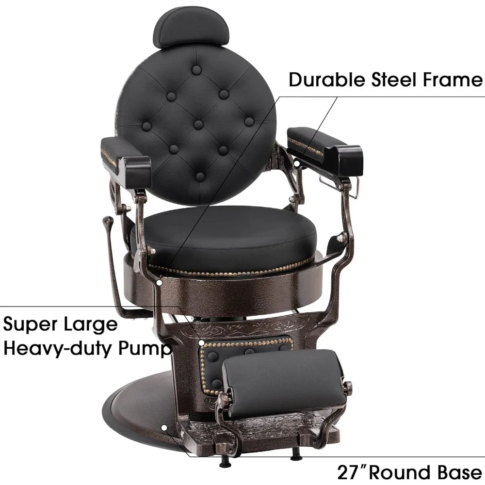 Vintage Barber Chair Heavy Duty Metal Frame All Purpose Hydraulic Recline Salon Beauty Spa Chair Styling Equipment