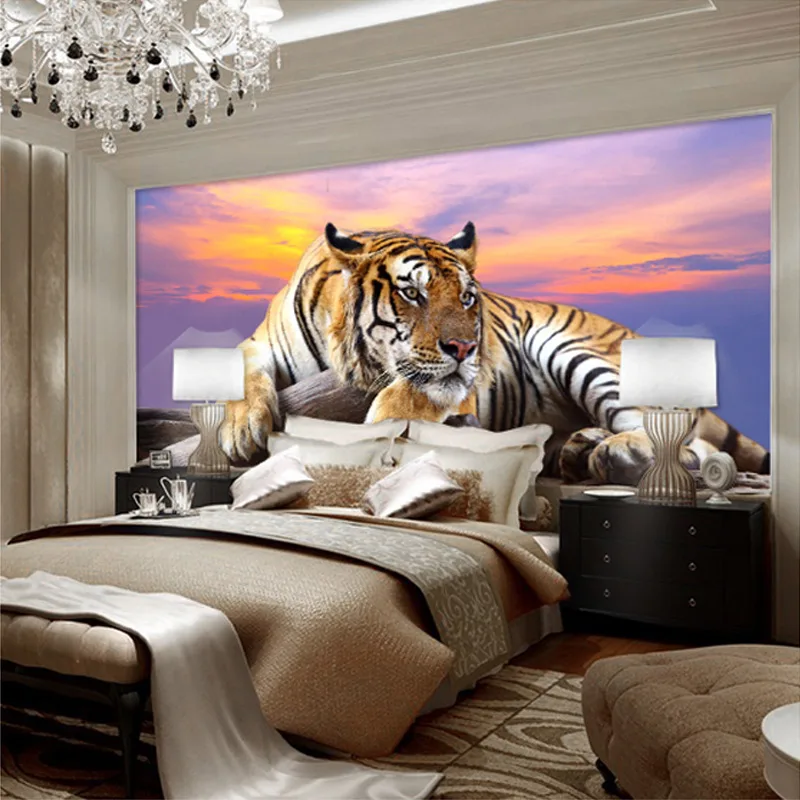 Pôster de tigre 3D, mural de decoração de parede, papel de parede  personalizado com foto 3D para sala de estar, quarto, decoração de casa,  200140 cm