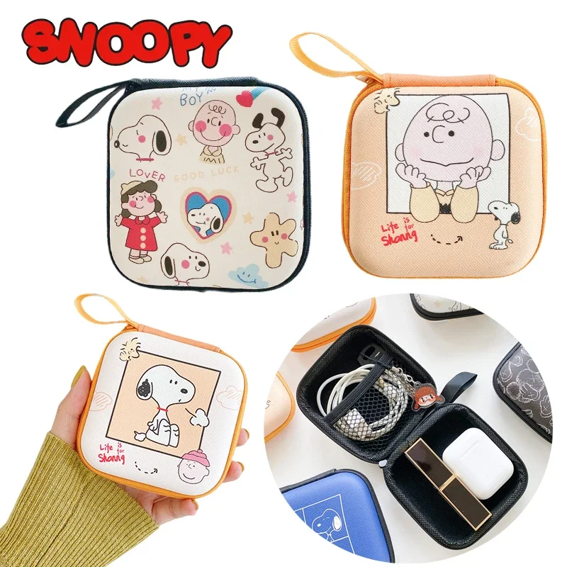 Snoopy Small Earphone Usb Storage Bag Hard Shell Data Cable Organizer Bag Tech Gadgets Custodia Portatile Caricatore U Disk Zipper Pouch