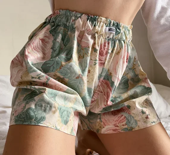 Women's Summer Casual Sleep Bottoms Elastic Waistband Floral Wide Leg Harajuku Girly Fairycore Beach Shorts Pijama Sleepwear_ecoleips.com