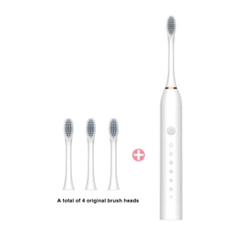 Advanced Ultrasonic Rechargeable Electric Toothbrush with Replaceable Head and Waterproof Design (White 4 head)