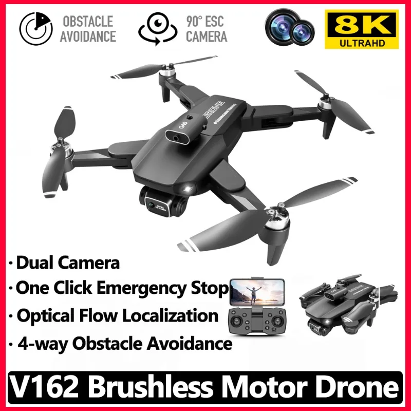 8K Hd Mini V162 Drone Dual Camera Evitamento Ostacoli Fotografia Aerea Quadcopter 50X Ingrandimento Per Xiaomi Outdoor Travel