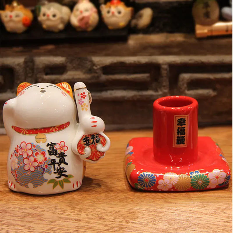 Ceramic Lucky Cat Toothpick Holder Japan Cartoon Cat Toothpick Box Family Table Decoration Restaurant Desktop Storage Ornaments