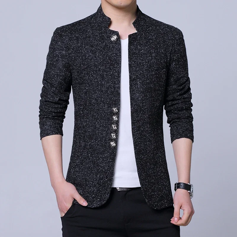 Men Suits Jackets Fashion Men Casual Boutique Stand Collar Business Suit Coat Male Metal Buttons Slim Fit Blazers