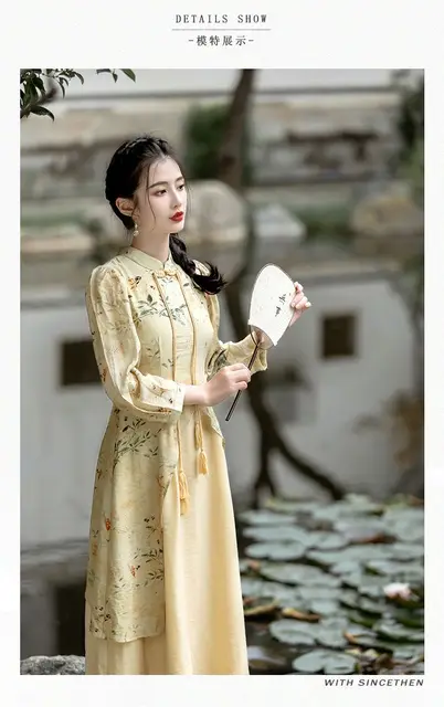 Vestido de manga larga Qipao para mujer, ropa de estilo chino