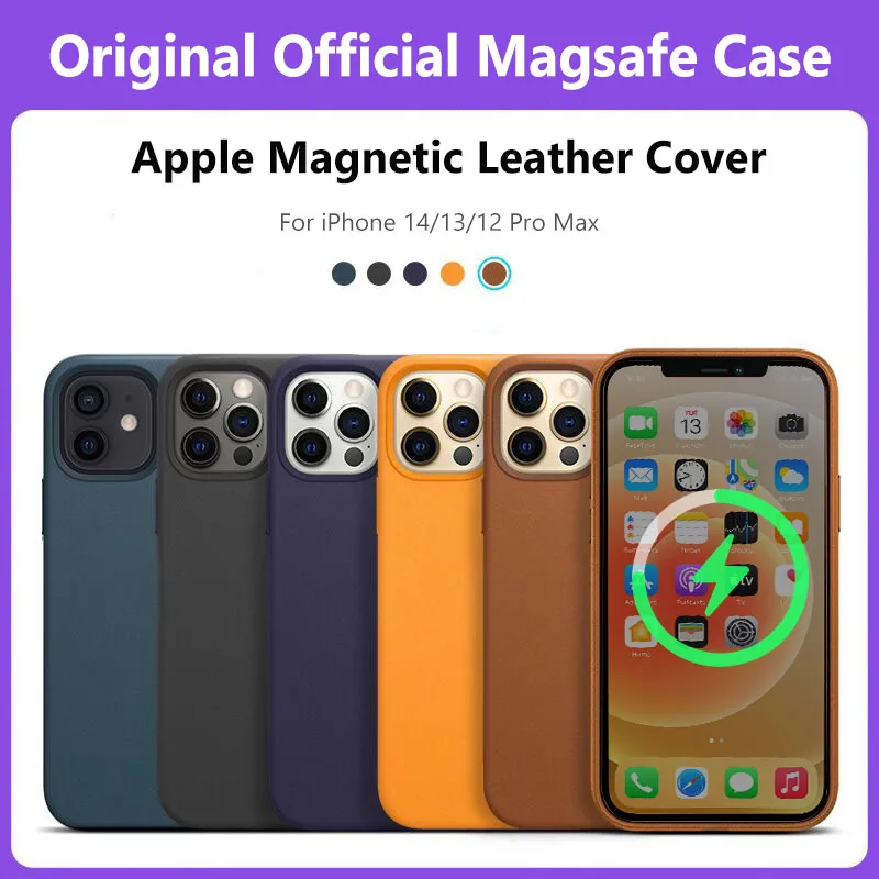 

Original Official Apple Logo Magsafe Leather Magnetic Case For iPhone 12 13 14 Pro Max Plus Cases Wireless Charging Full Cover