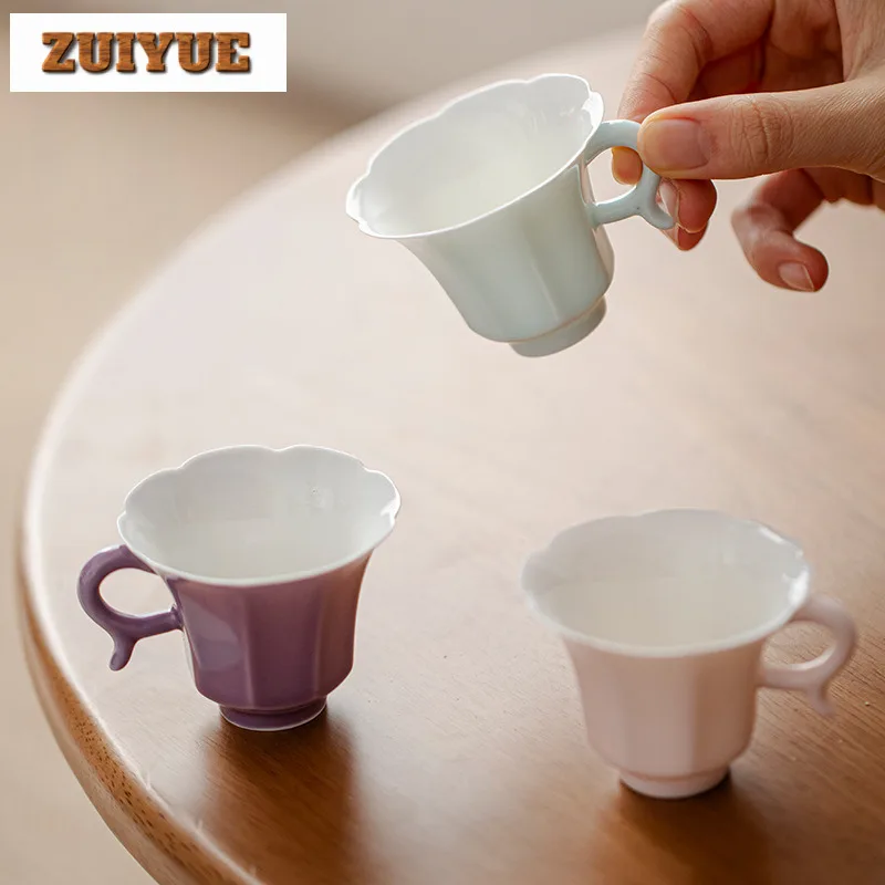 2pc Creative Grape Purple Glaze Handle Teacup Luxury Tea Bowl Tea Cup Set Meditation Cup Jianzhan Flower Teaware 40ml