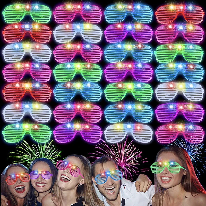 Paquete de 20 lentes LED para fiestas, 6 colores iluminados, persianas,  palillos brillantes, lentes de sol de neón para fiestas, niños y adultos,  que