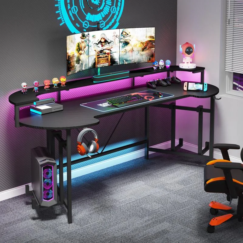 

Xiangyang 75 Inch Gaming with LED Strip Lights, Large PC Computer with Monitor Shelf, Gaming Table Gamer for Bedroom
