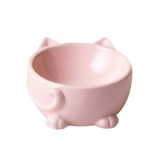 Ceramic Cat Bowl Double Bowl Drinking Bowl Cute Cat Basin for Pets Neck Protection Slant Mouth Cat Bowl Dog Bowl Pet Supplies 5