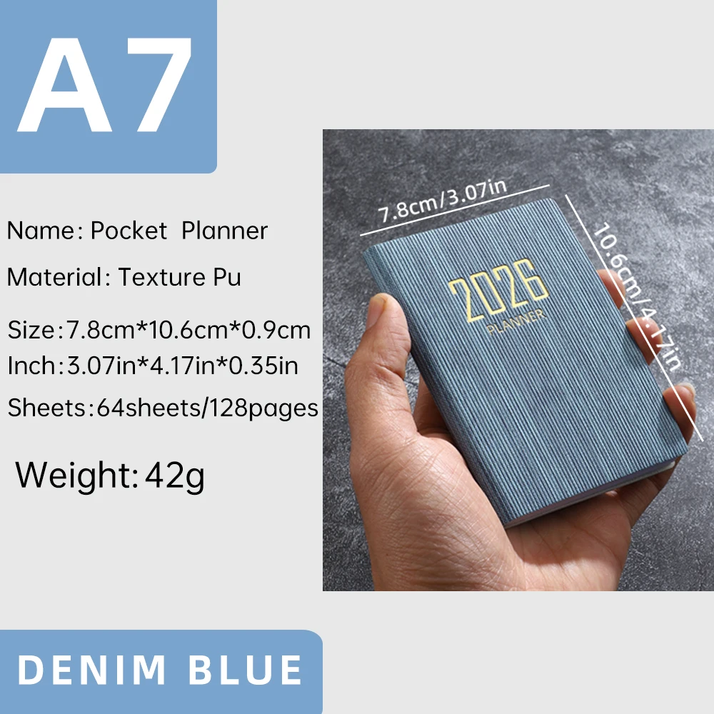 Compact 2026 English Planner – Mini Portable Pocket Schedule Book with 128 Pages, 64 Sheets Weekly Calendar