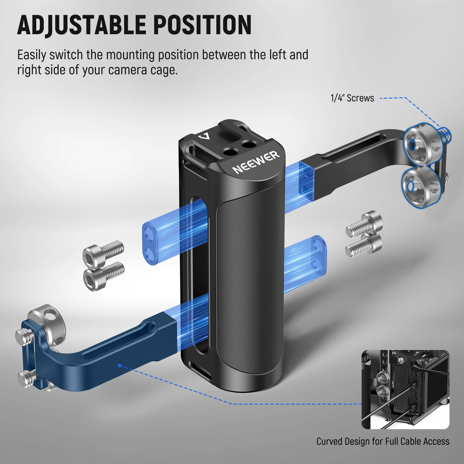 NEEWER Top & Side Handle Grip Kit For Camera Cages - ARRI Mount, Cold Shoe, Silicone Grip (CA007+VS105)