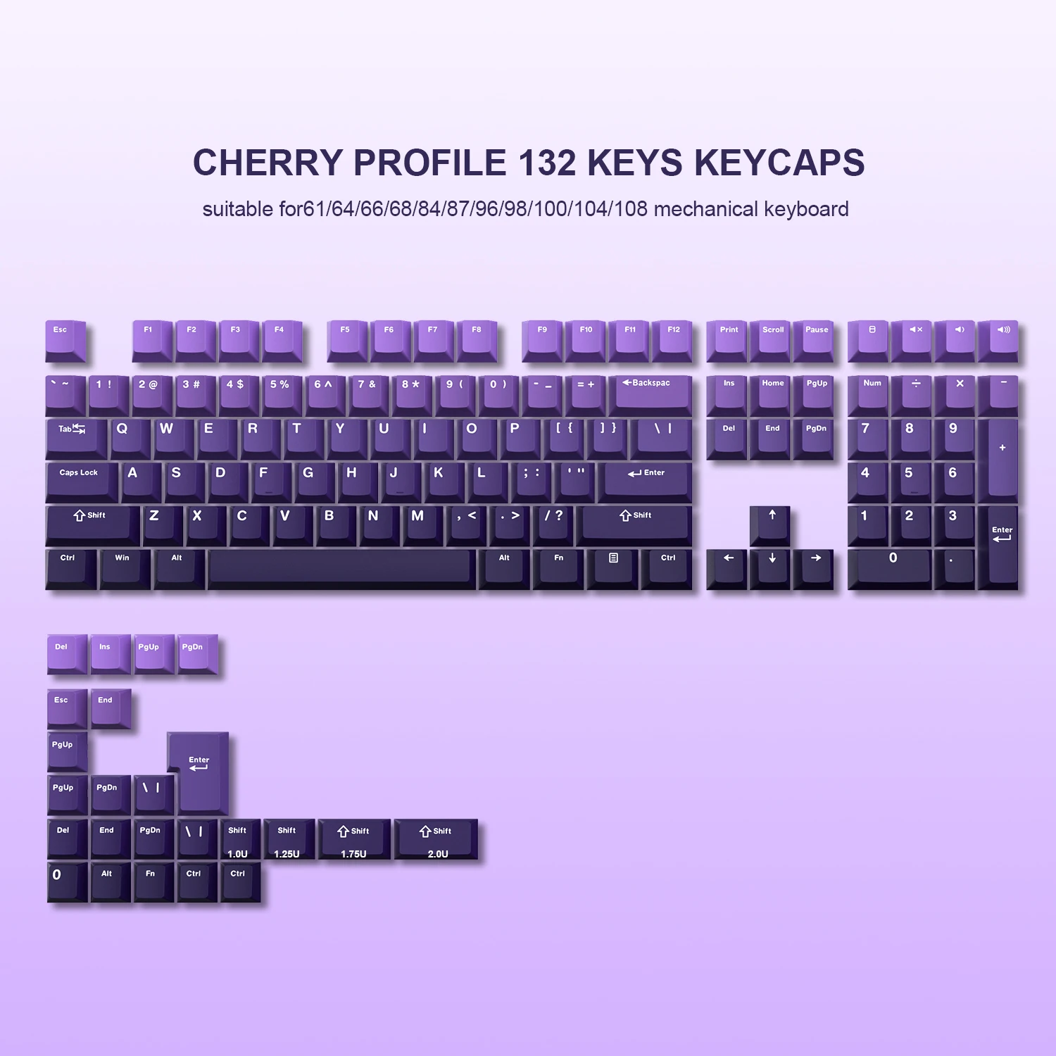 Pbt Keycaps para Teclado Mecânico Gaming Double Shot Cherry Gateron Switches mx Gamer Roxo Perfil 132 Chaves - Imagem 3