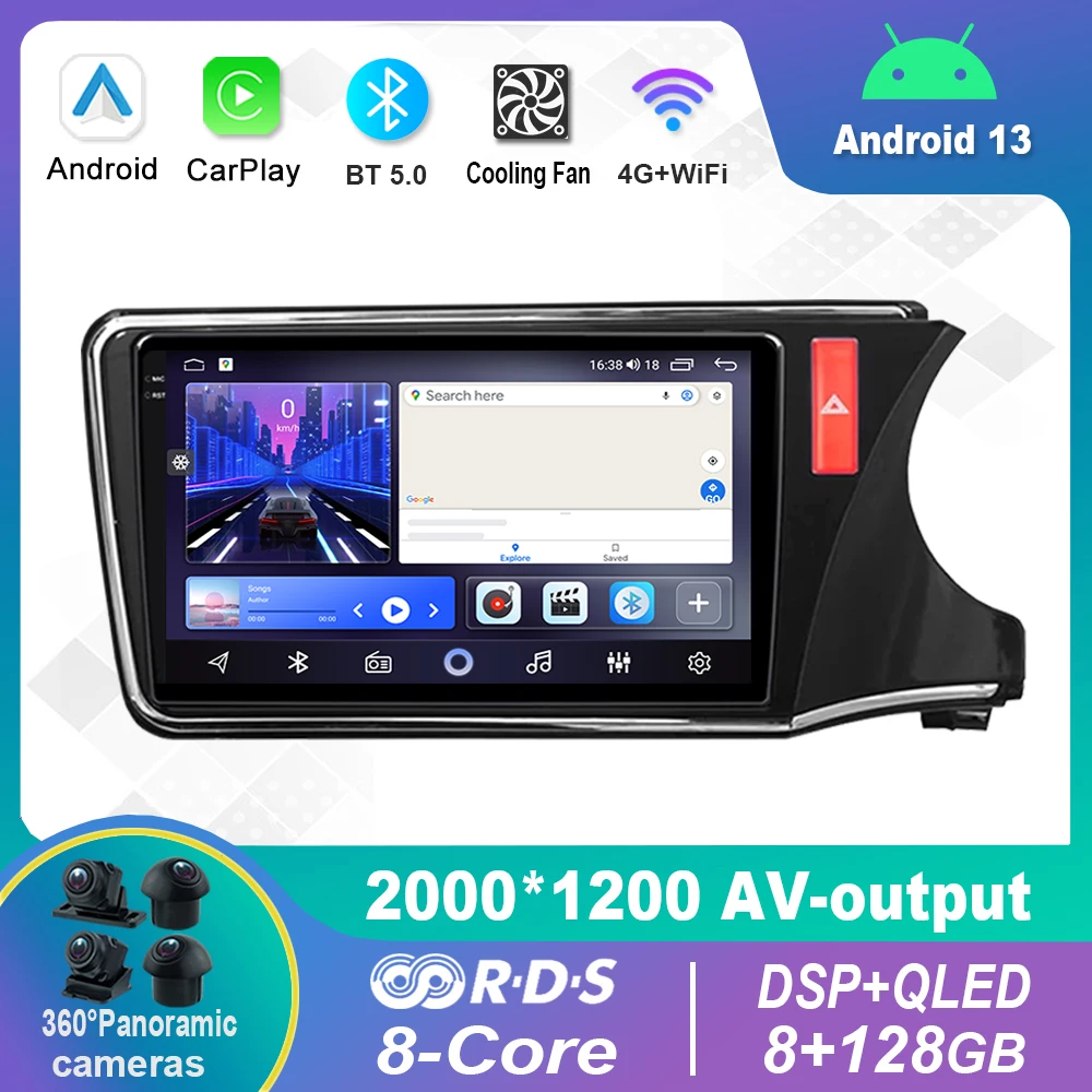 

Android 13.0 Car Radio Multimedia Video Player Navigation stereo For HONDA CITY 2015 - 2019 Right rudder GPS Carplay 4G WiFi