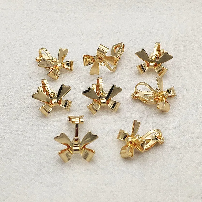 신상 구리 보우 모양 이어 클램프 커넥터, 수제 귀걸이, DIY 부품, 쥬얼리 부품 및 부품, 16x11mm, 100 개