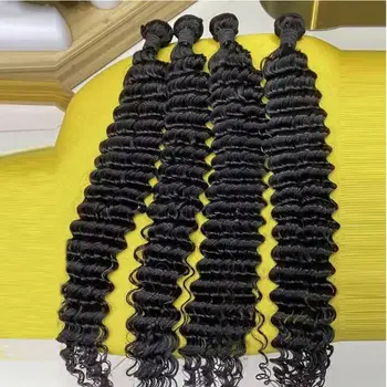 30 32 Inch Deep Wave Human Hair Bundles Brazilian Remy Unprocessed Weaving Curly Hair 1/3/4 Bundles Weave Extensions Deals 1