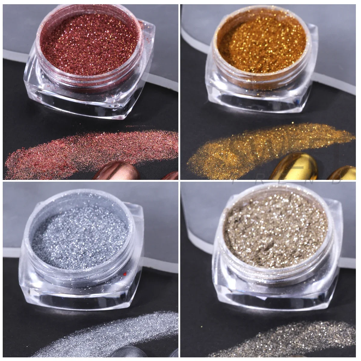 6 Color Retro Magic Mirror Nail Powder Pigment Y2K Black Golden Champagne Chrome Rubbing Dust Halloween DIY Flash Manicure Decor