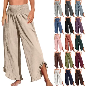 2025 Women'S Pants Y2k  Fashion Solid Colour Elastic Waist Slim Loose Pocket Casual Pants pantalones de mujer 1