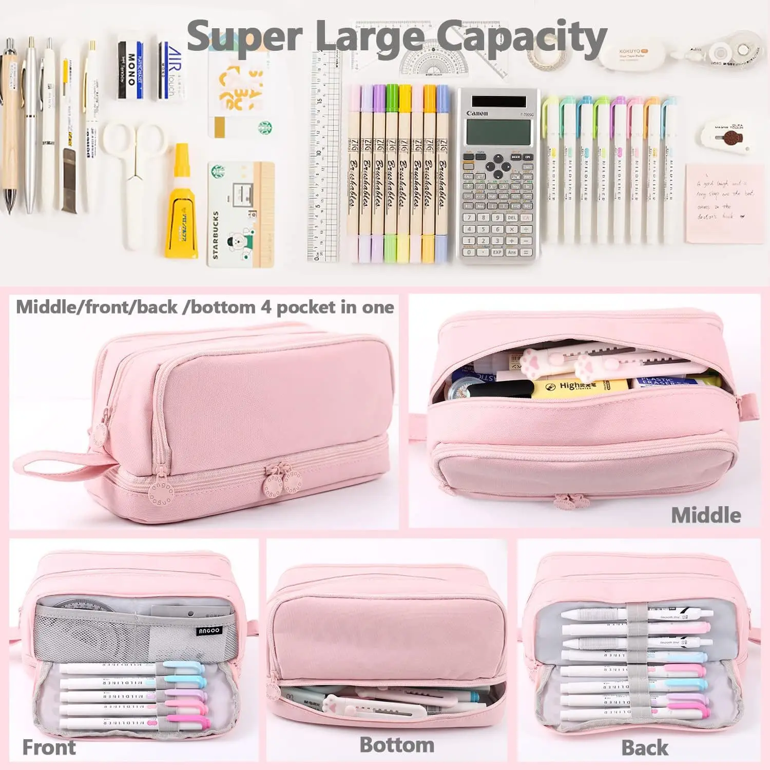 Black Pencil Bag High Capacity Pen Case Solid Color Ruler Canvas Pouch School Supplies Gift Holder Storage 2 Layers Organizer IN pencil cases pen storage bag pencil holder
