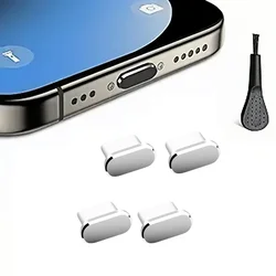 Universal USB - C Dust Plug Set with Cleaning Brush - Protective Charging Port Caps (Silver)