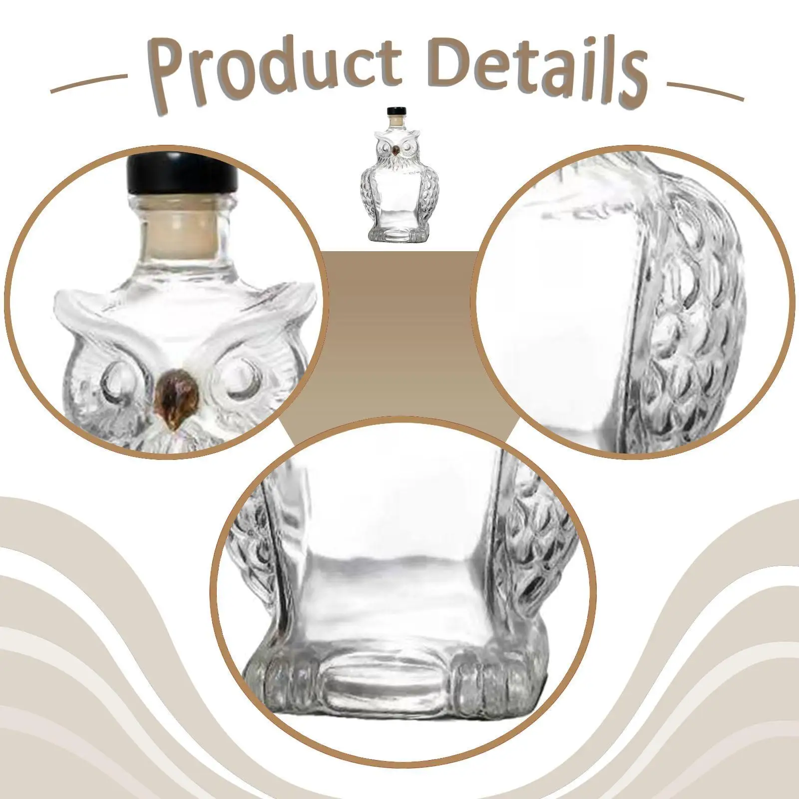 Whisky Decanter Owl Design 125ml Clear Dispenser Borosilicate Glass for Husband Collectors Daddy Grandpa Birthday Gift