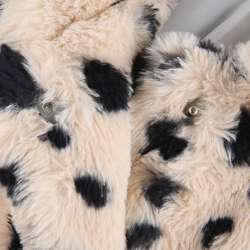 Woman Leopard Print Faux Fur Coat Ladies 2024 Winter British Retro Loose Fashion Coat Women Jacket Streetwear Coat
