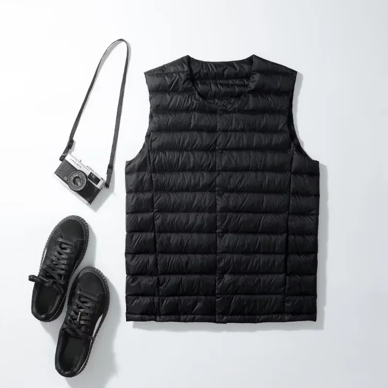 남성용 민소매 다운 라이너 조끼 2023 새로운 가을 겨울 초경량 Packable 따뜻한 화이트 오리 다운 남성 조끼 자켓