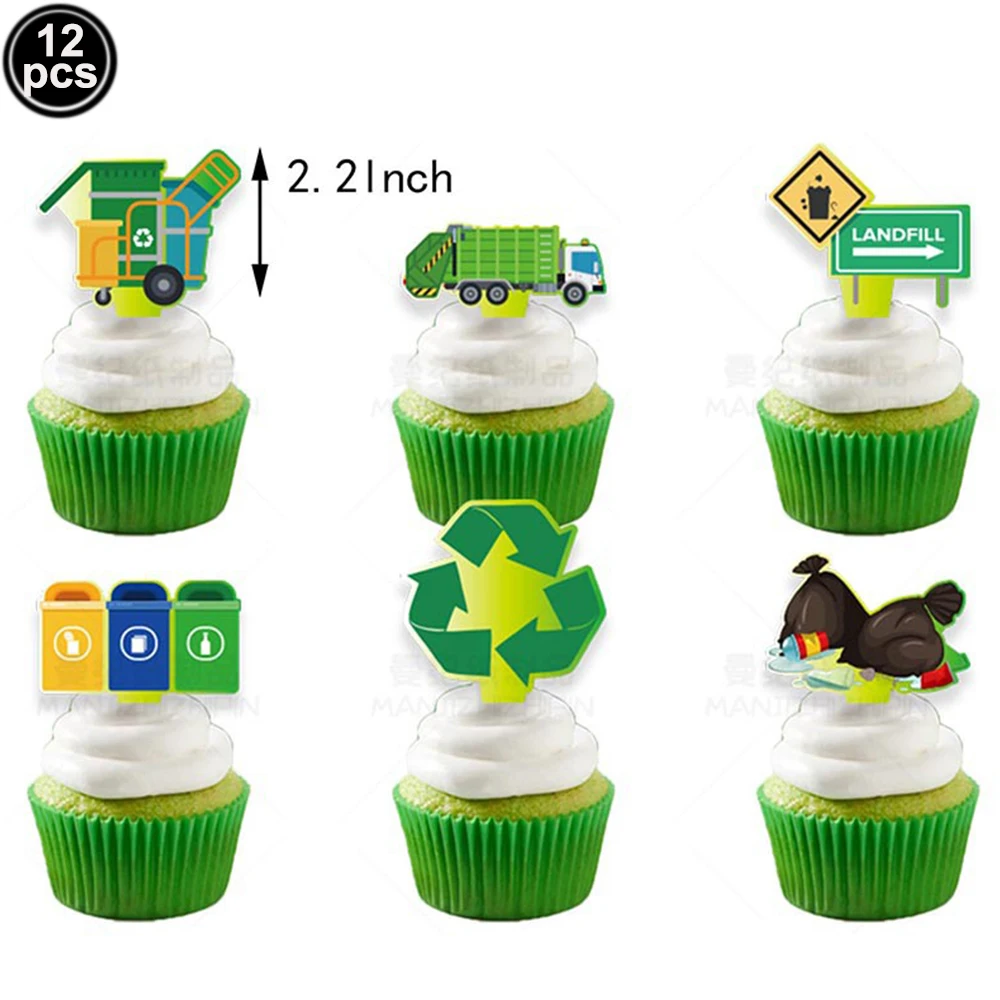 Fournitures De Fête D'anniversaire Camion Poubelle, Guirlande De Décoration De Gâteau, Ballons En Latex Vert, Blanc, Jaune Pour Garçons, Gestion Des