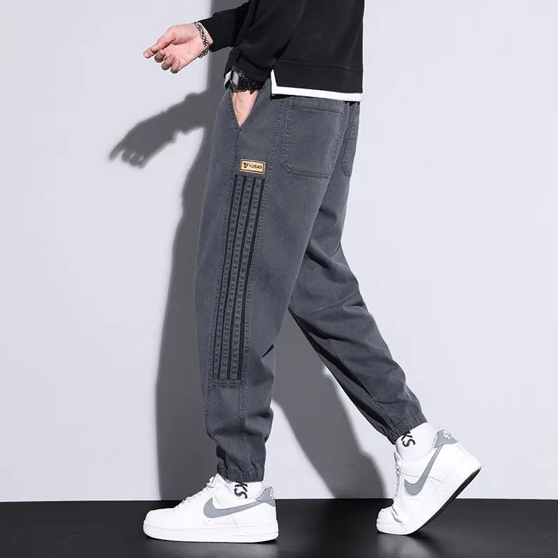 Summer Thin Men's Casual Pants Striped Design Loose-Fit Tappered