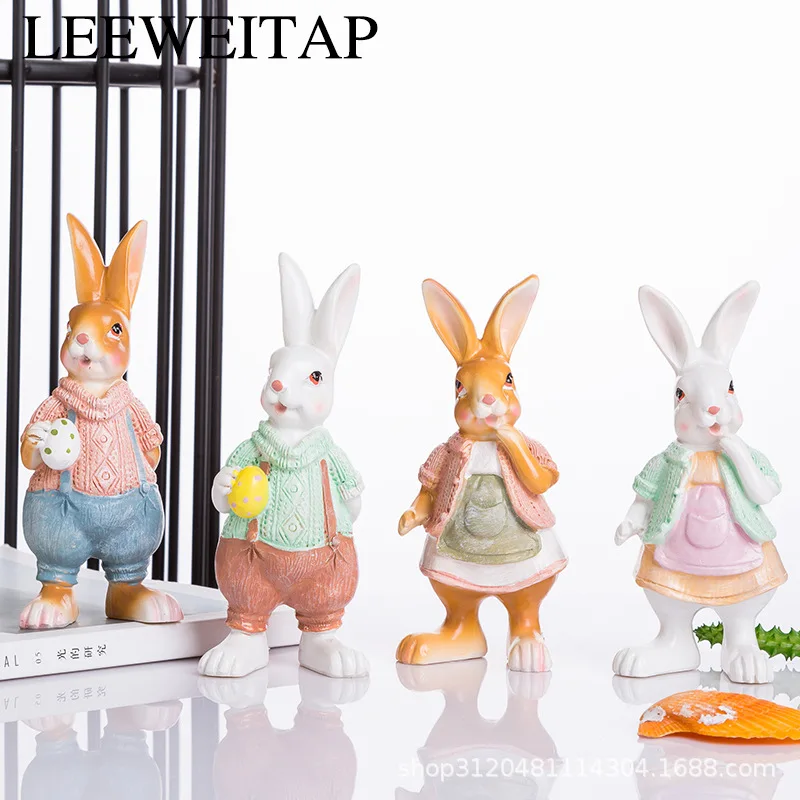 

Easter Living Room Home Furnishings Small Rabbit Green Leaf Doll Creative Home Accessories Resin Crafts Gift Furnishings